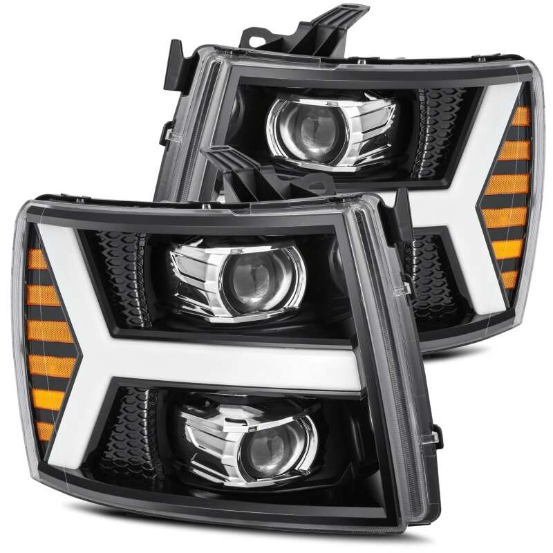 Chevrolet 1500 Headlights - AlphaRex - LUXX LED Proj Plank Style w/ Activ Light/Seq Signal/DRL - Jet Black - `07-`13