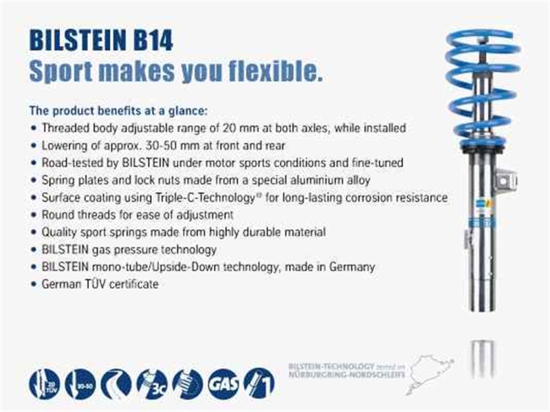 Mercedes-Benz C230 Coilover Suspension Kit - Front + Rear - Bilstein - B14 (PSS) Height Adjustable - `02-`07