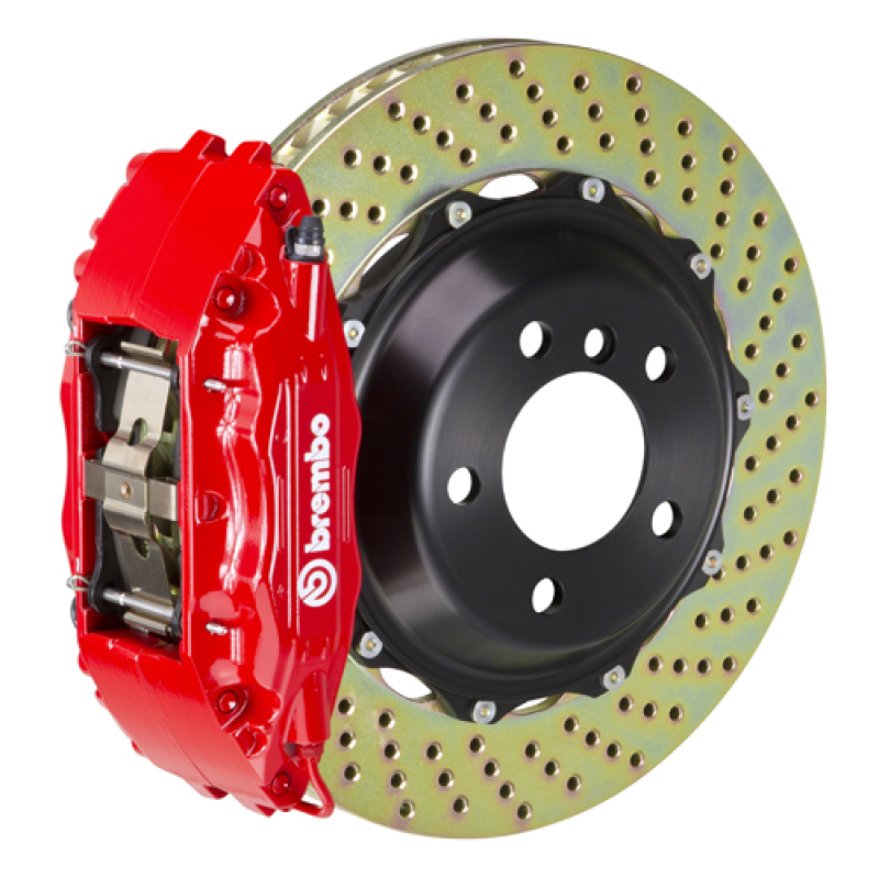 Ford Expedition Brake Kit - Front - Brembo - GT 4 Piston Cast 2pc 355x32 2pc Rotor Drilled - Red - `97-`02 Ford Expedition Brake Kit - Front - Brembo - GT 4 Piston Cast 2pc 355x32 2pc Rotor Drilled - Red - `97-`02