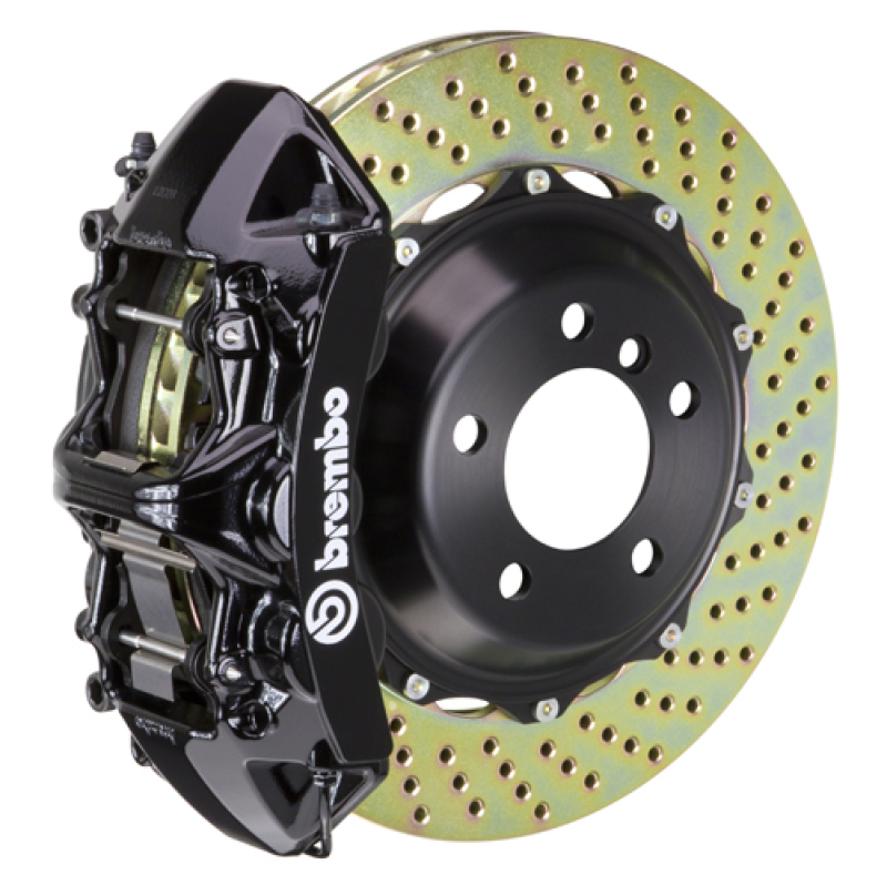 Audi S4 Brake Kit - Front - Brembo - GT BBK 6 Piston Cast 355x32 2pc Rotor Drilled - Black - `04-`08