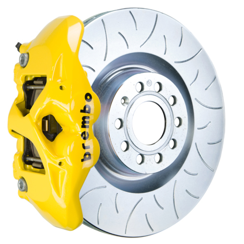Audi A3 Brake Kit - Front - Brembo - Slotted Type3 Rotors + 4 Piston Cast Calipers - Yellow - `14-`20 Audi A3 Brake Kit - Front - Brembo - Slotted Type3 Rotors + 4 Piston Cast Calipers - Yellow - `14-`20