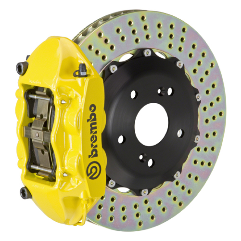Mitsubishi Lancer Evo Brake Kit - Rear - Brembo - 4 Piston Cast 328x28 2pc Rotor Drilled - Yellow - `99-`07 Mitsubishi Lancer Evo Brake Kit - Rear - Brembo - 4 Piston Cast 328x28 2pc Rotor Drilled - Yellow - `99-`07