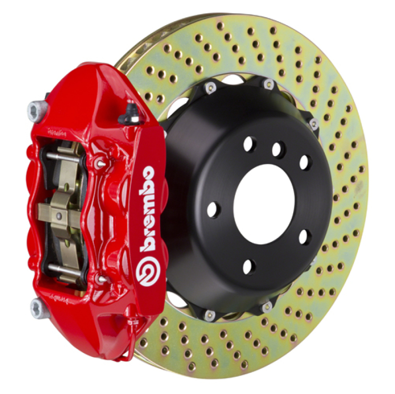 Audi RS4 Brake Kit - Rear - Brembo - GT 4 Piston Cast 380x28 2pc Rotor Drilled - Red - `06-`08