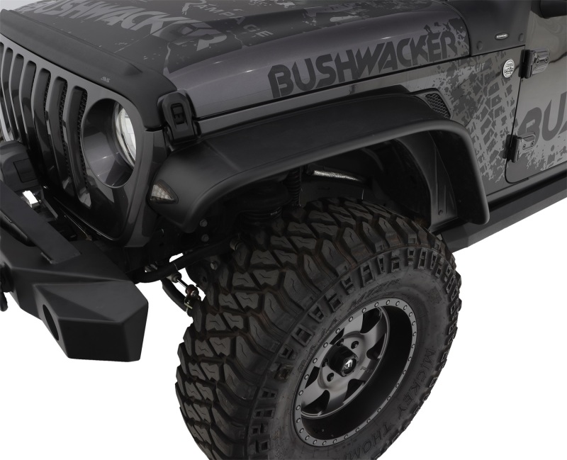 Jeep Wrangler JL Fender Flares - Front - Bushwacker - Flat Style - Black - `18-`22 Jeep Wrangler JL Fender Flares - Front - Bushwacker - Flat Style - Black - `18-`22