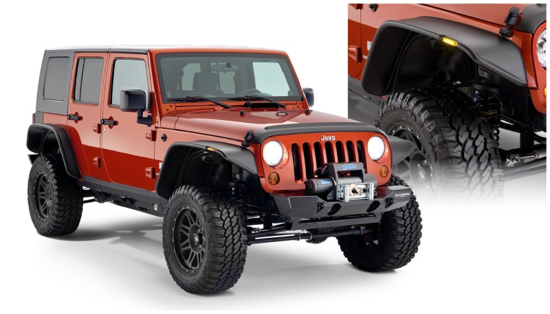 Jeep Wrangler Unlimited Fender Flares - Front + Rear - Bushwacker - Flat Style - Black - `07-`18 Jeep Wrangler Unlimited Fender Flares - Front + Rear - Bushwacker - Flat Style - Black - `07-`18
