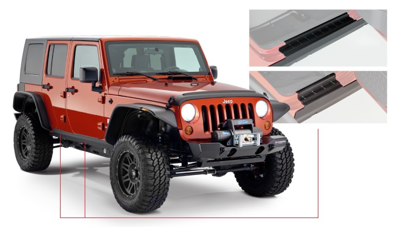 Jeep Wrangler Unlimited Trail Armor - Side - Bushwacker - Rocker Panel and Sill Plate Cover - Black - `07-`18 Jeep Wrangler Unlimited Trail Armor - Side - Bushwacker - Rocker Panel and Sill Plate Cover - Black - `07-`18