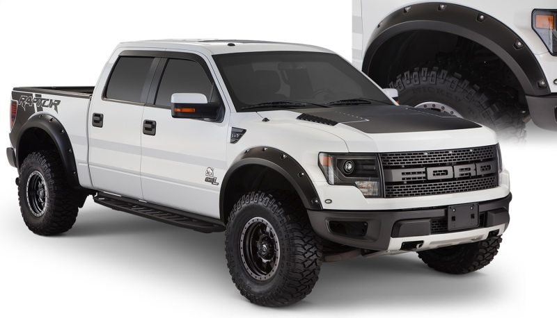 Ford F-150 SVT Raptor Fender Flares - Front + Rear - Bushwacker - Pocket Style, Smooth Finish - Black - `10-`14 Ford F-150 SVT Raptor Fender Flares - Front + Rear - Bushwacker - Pocket Style, Smooth Finish - Black - `10-`14