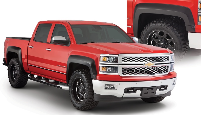 Chevrolet Silverado 1500 Fender Flares - Front + Rear - Bushwacker - Extend-A-Fender Style - Black - `14-`16 Chevrolet Silverado 1500 Fender Flares - Front + Rear - Bushwacker - Extend-A-Fender Style - Black - `14-`16