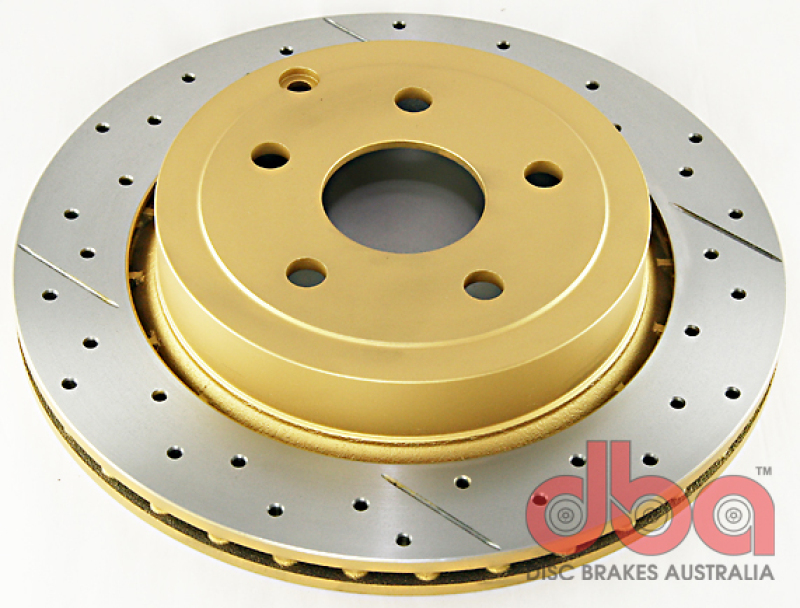 Pontiac G8 Brake Rotor (1) - Rear - DBA - Street Series XGold, Cross-Drilled/Slotted, Uni-Directional - Gold - 2009 Pontiac G8 Brake Rotor (1) - Rear - DBA - Street Series XGold, Cross-Drilled/Slotted, Uni-Directional - Gold - 2009