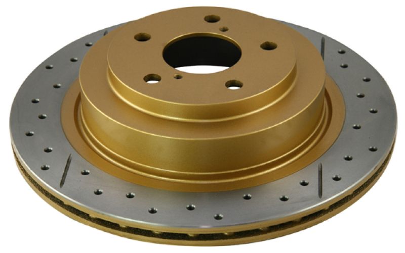 Subaru STi Brake Rotor (1) - Rear - DBA - Street Series XGold Slotted/Drilled - Gold - `08-`10 Subaru STi Brake Rotor (1) - Rear - DBA - Street Series XGold Slotted/Drilled - Gold - `08-`10