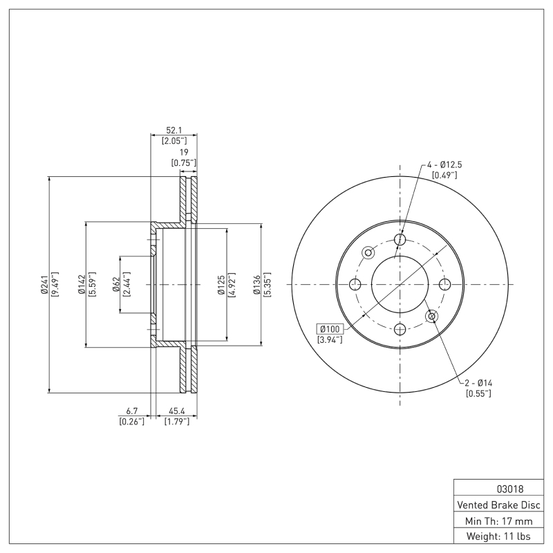 Dodge Verna Brake Rotor (1) - Front - DFC - Plain - `03-`06