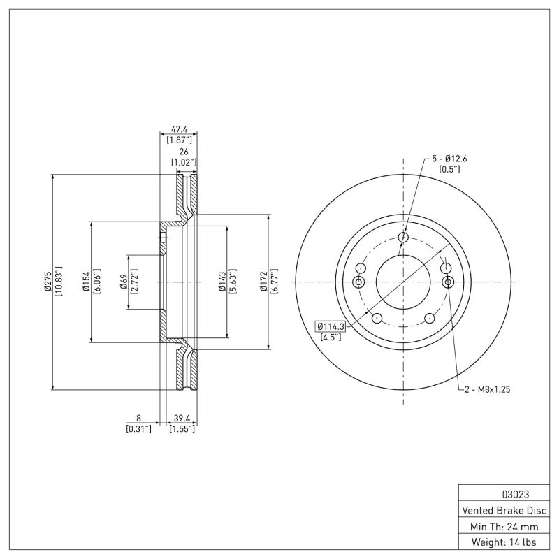 Hyundai Elantra Brake Rotor (1) - Front - DFC - Plain - `07-`10
