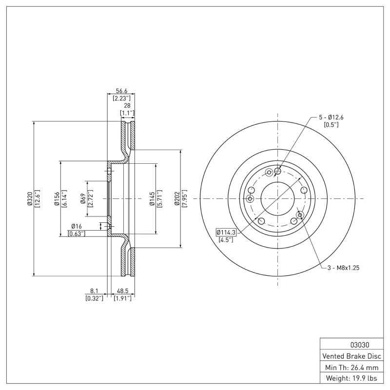 Hyundai Genesis Brake Rotor (1) - Front - DFC - Plain - `09-`11