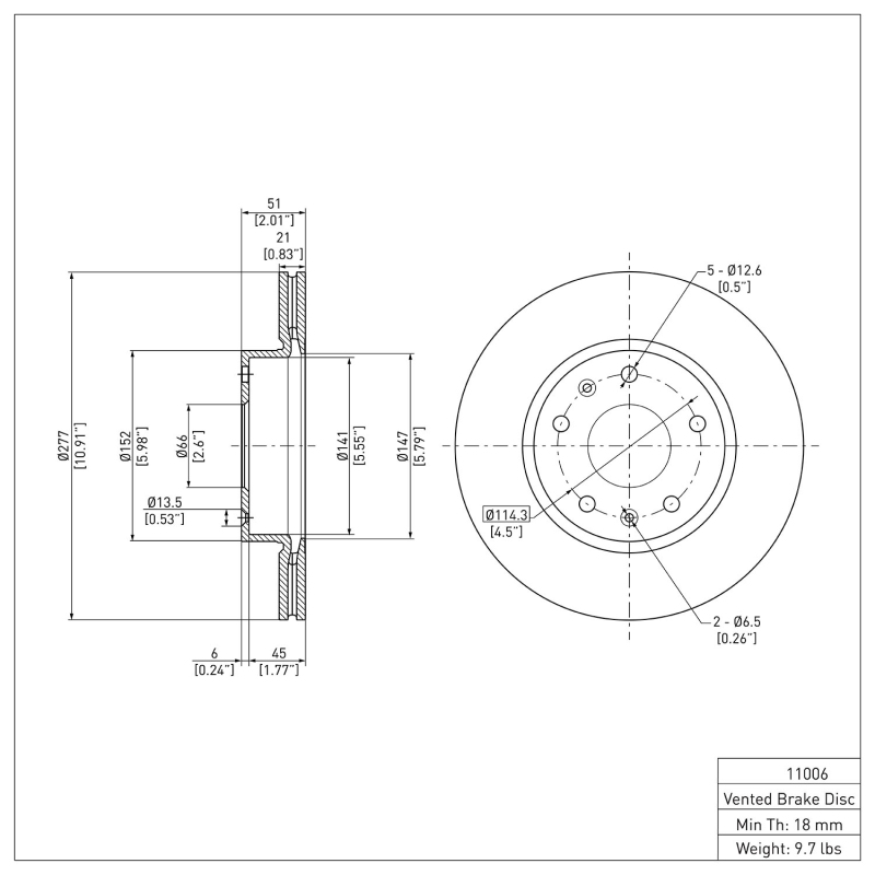 Land Rover Freelander Brake Rotor (1) - Front - DFC - Plain - `02-`05