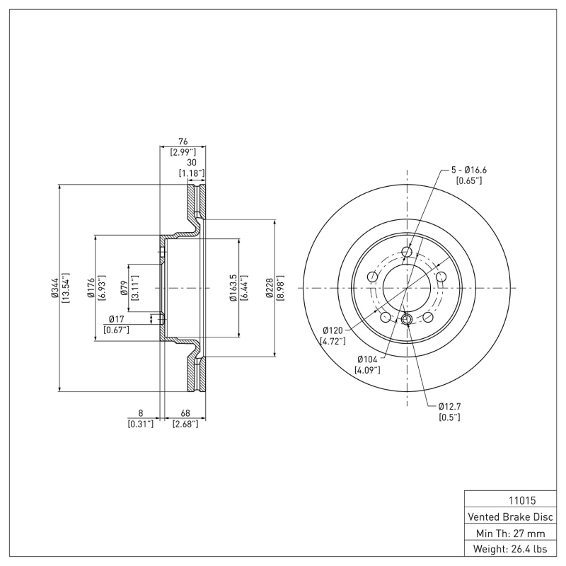 Land Rover Range Rover Brake Rotor (1) - Front - DFC - Plain - `06-`09