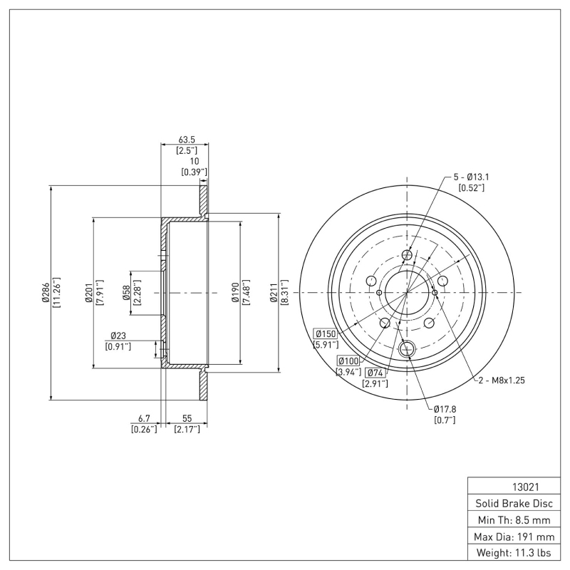 Subaru WRX Brake Rotor (1) - Rear - DFC - Plain - `08-`15