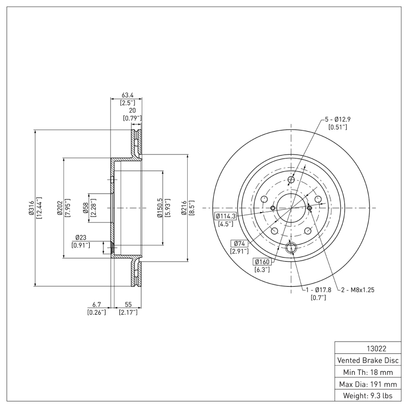 Subaru WRX Brake Rotor (1) - Rear - DFC - Plain - `08-`20