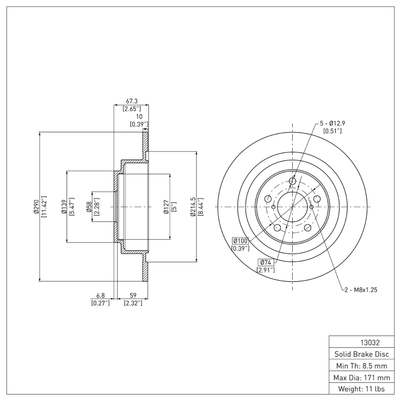 Subaru Legacy Brake Rotor (1) - Rear - DFC - Plain - `00-`06