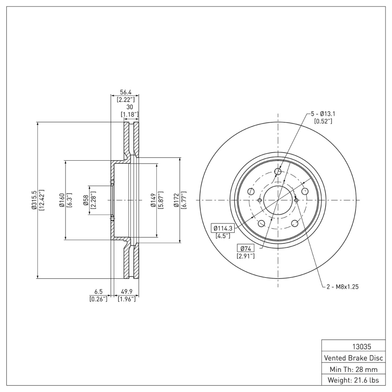 Subaru B9 Tribeca Brake Rotor (1) - Front - DFC - Plain - `06-`21