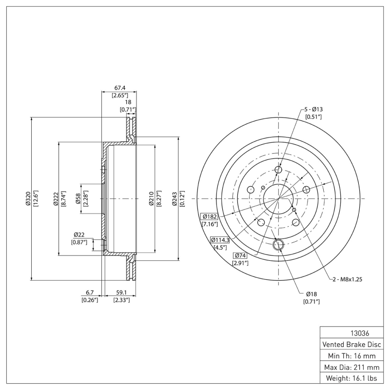 Subaru Tribeca Brake Rotor (1) - Rear - DFC - Plain - `06-`14