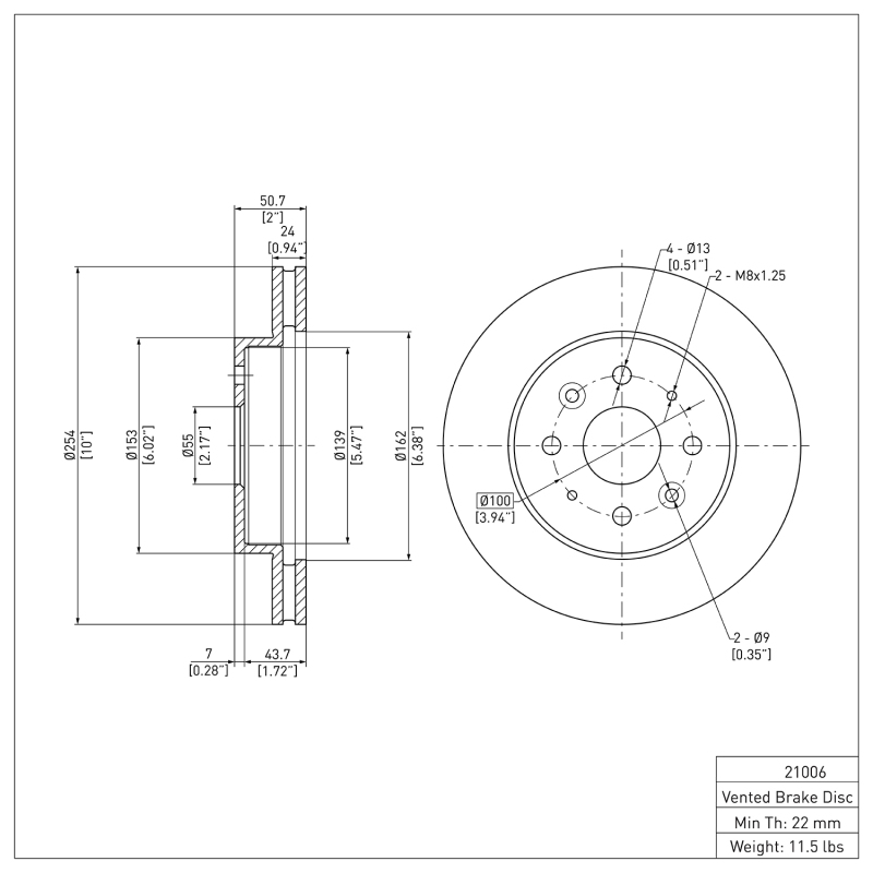 Kia Rio Brake Rotor (1) - Front - DFC - Plain - `03-`05