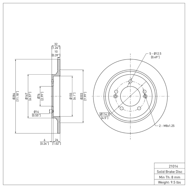 Hyundai Sonata Brake Rotor (1) - Rear - DFC - Plain - `13-`25