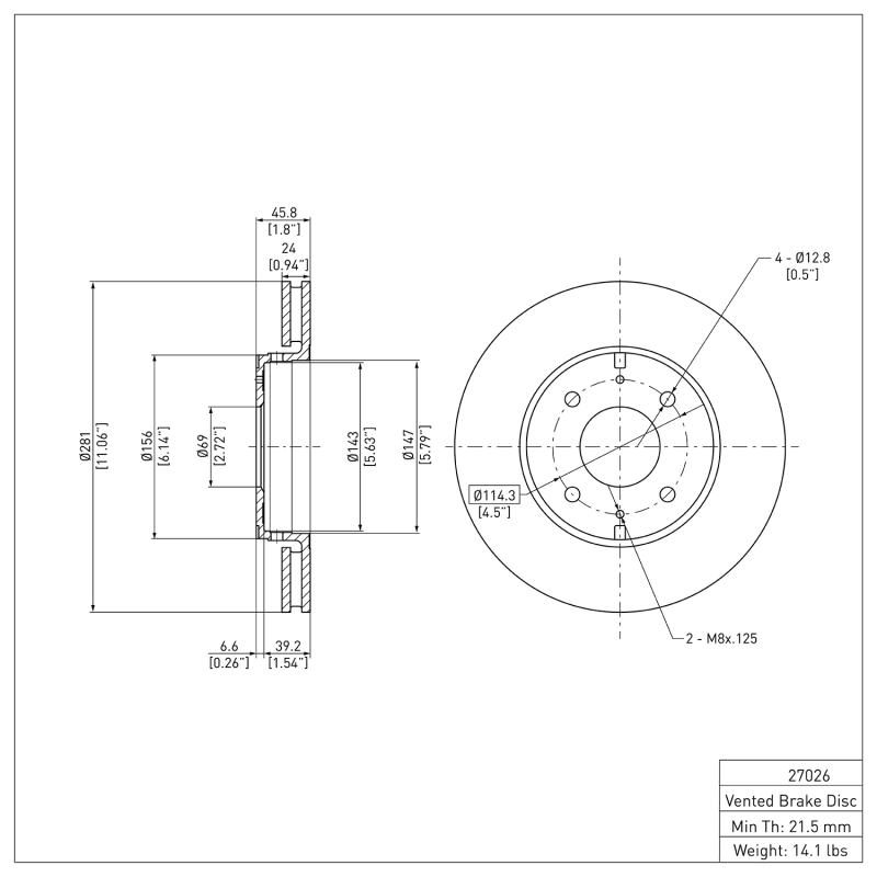 Volvo V40 Brake Rotor (1) - Front - DFC - Plain - `00-`04