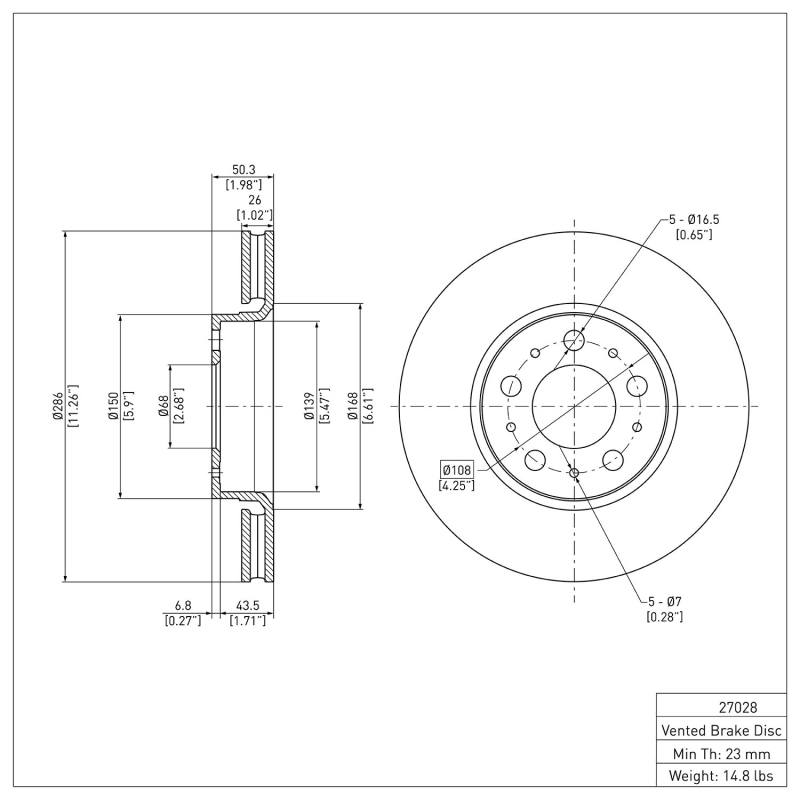 Volvo V70 Brake Rotor (1) - Front - DFC - Plain - `99-`09