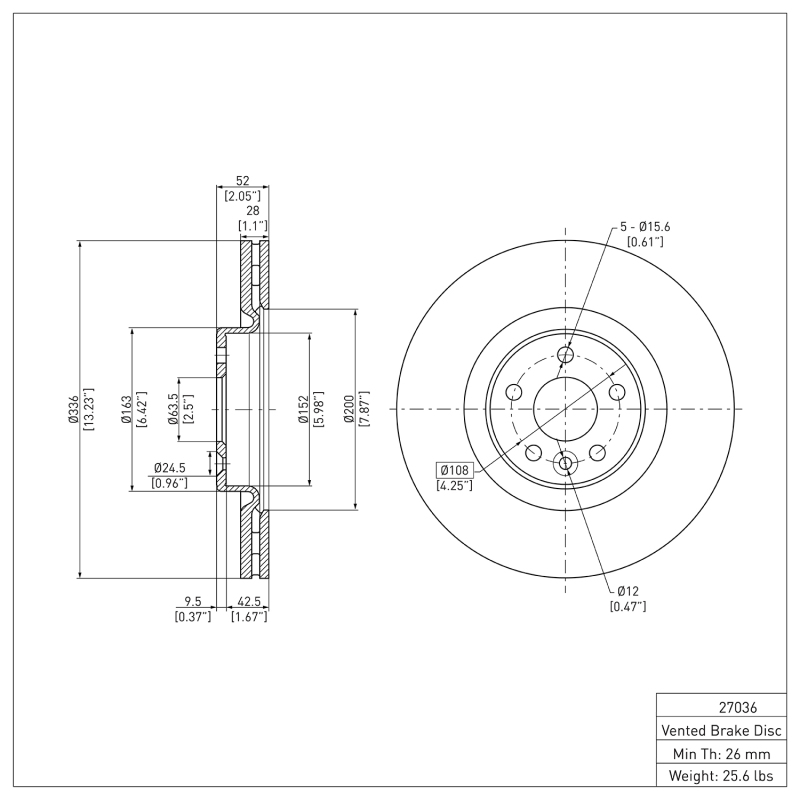 Volvo S80 Brake Rotor (1) - Front - DFC - Plain - `07-`16