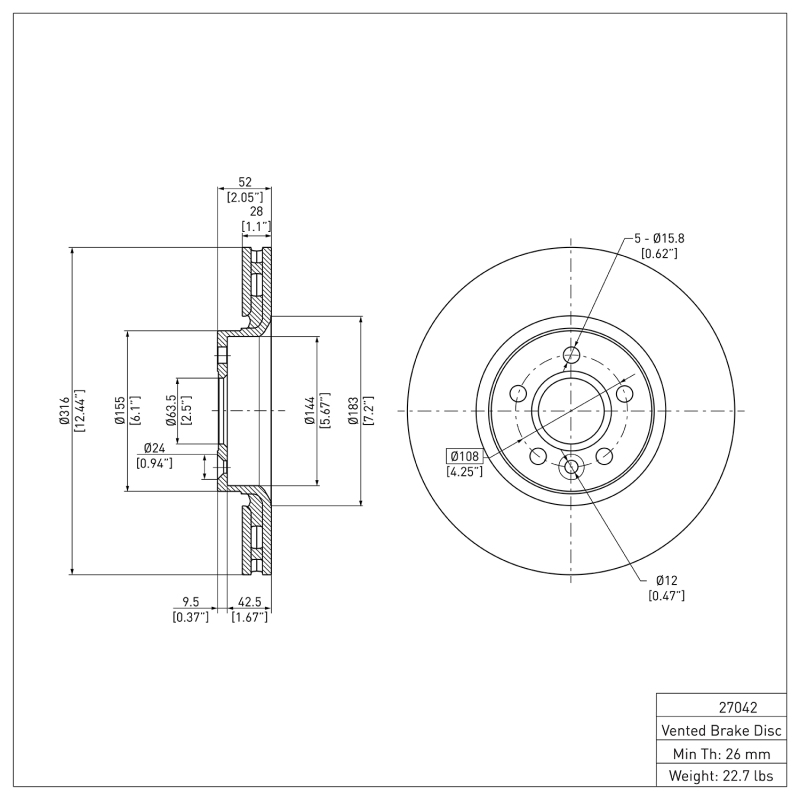 Land Rover LR2 Brake Rotor (1) - Front - DFC - Plain - `07-`18
