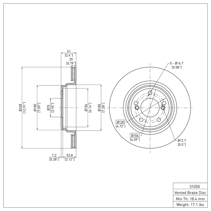 BMW M5 Brake Rotor (1) - Rear - DFC - Plain - `00-`06