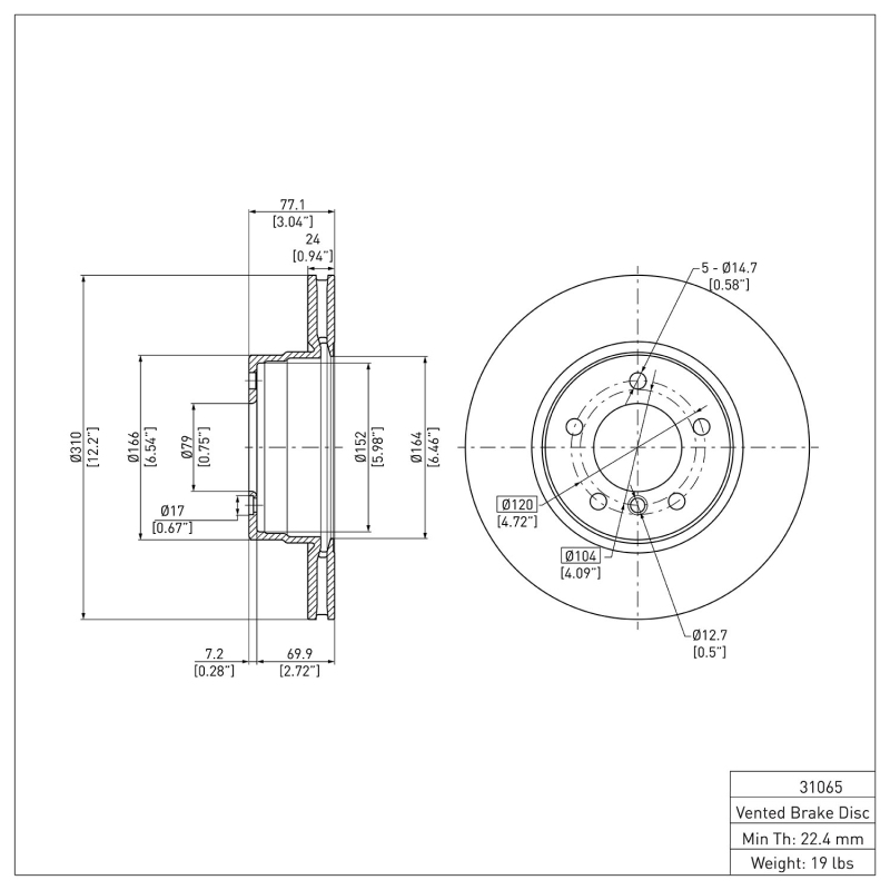 BMW 525i Brake Rotor (1) - Front - DFC - Plain - `04-`10