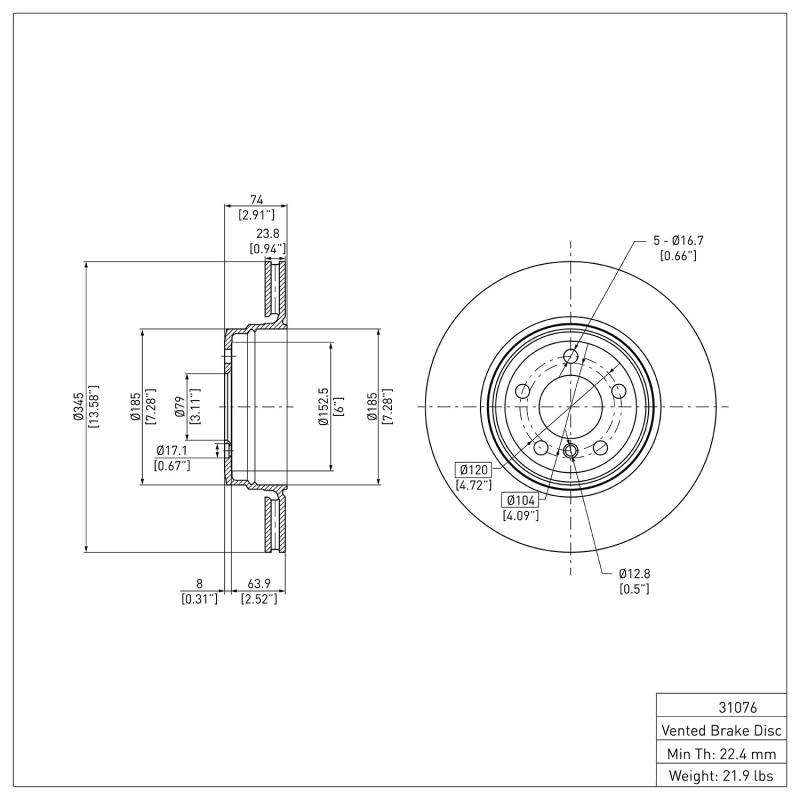 BMW 750i Brake Rotor (1) - Rear - DFC - Plain - `05-`08
