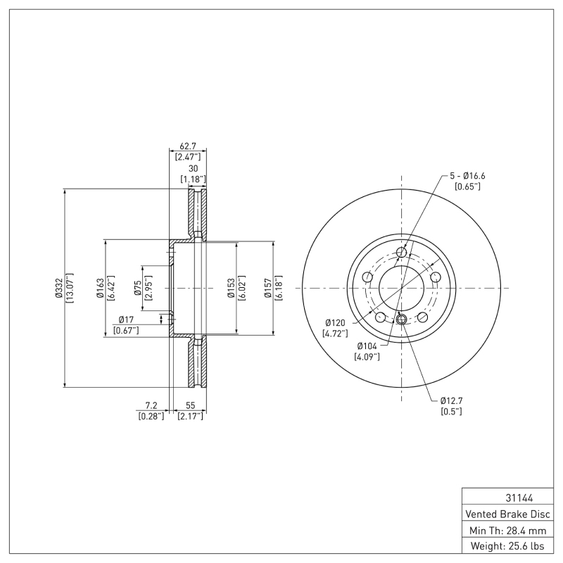 BMW X5 Brake Rotor (1) - Front - DFC - Plain - `07-`19