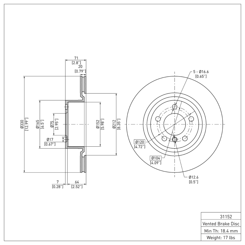BMW X3 Brake Rotor (1) - Rear - DFC - Plain - `11-`18
