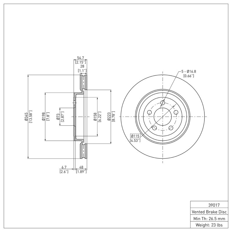 Chrysler 300 Brake Rotor (1) - Front - DFC - Plain - `05-`23