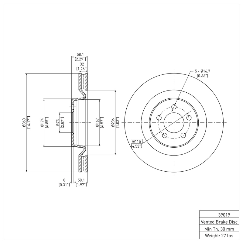 Chrysler 300 Brake Rotor (1) - Front - DFC - Plain - `19-`23