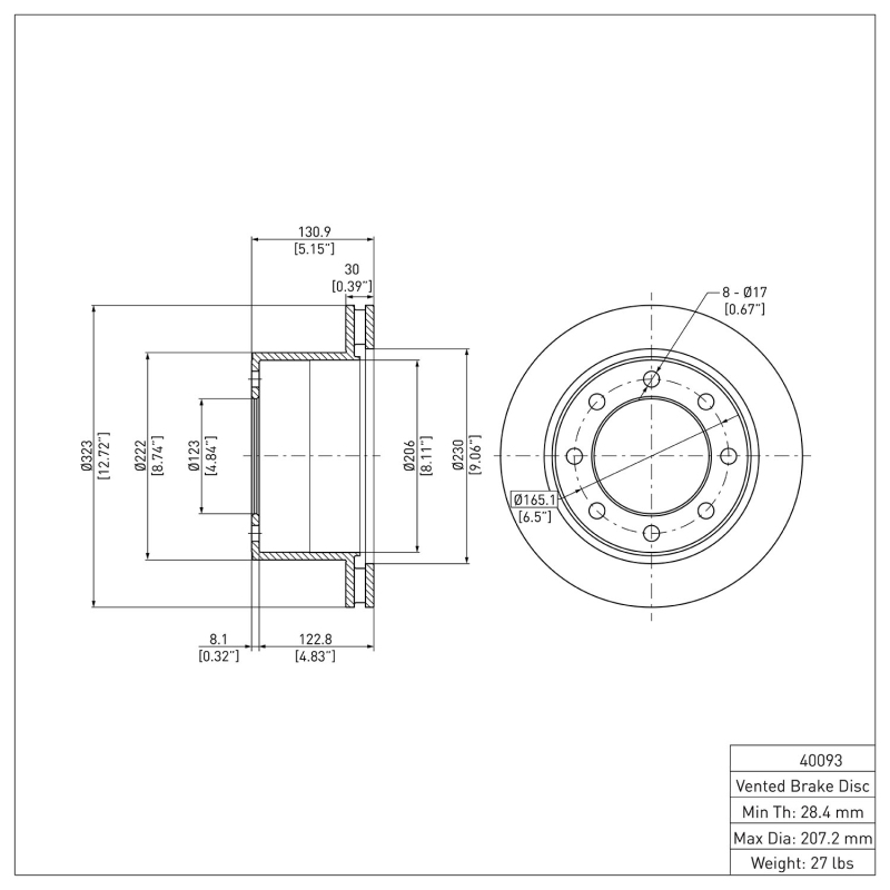 Dodge Ram 3500 Brake Rotor (1) - Rear - DFC - Plain - `00-`02
