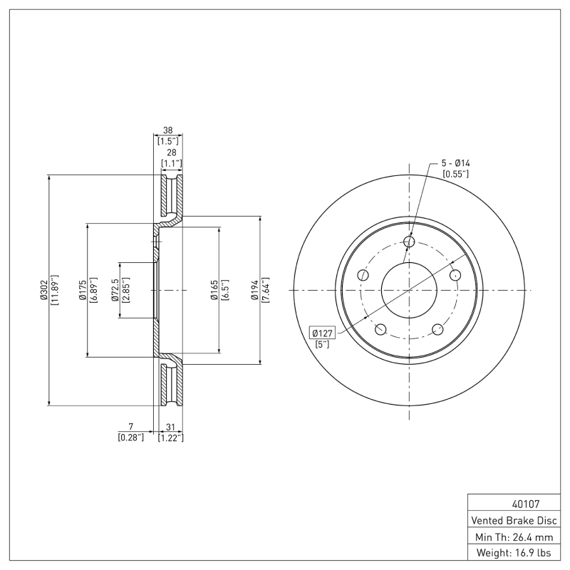 Chrysler Town & Country Brake Rotor (1) - Front - DFC - Plain - `08-`16