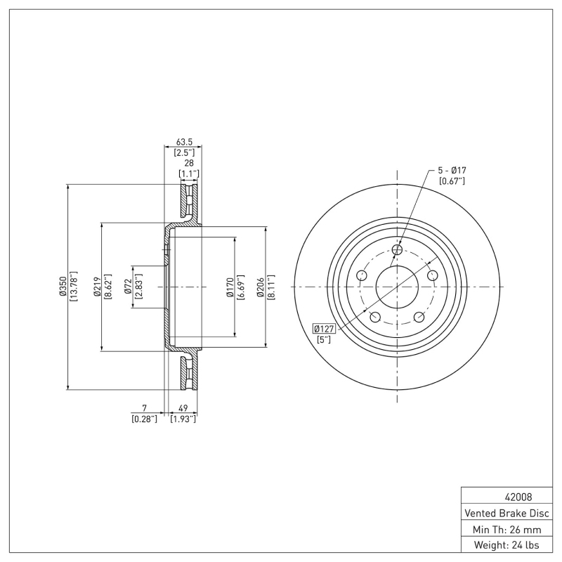 Dodge Durango Brake Rotor (1) - Rear - DFC - DFC Plain - `12-`25