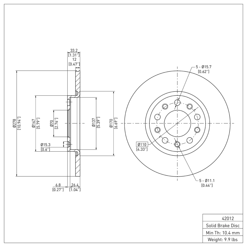 Chrysler 200 Brake Rotor (1) - Rear - DFC - Plain - `14-`22