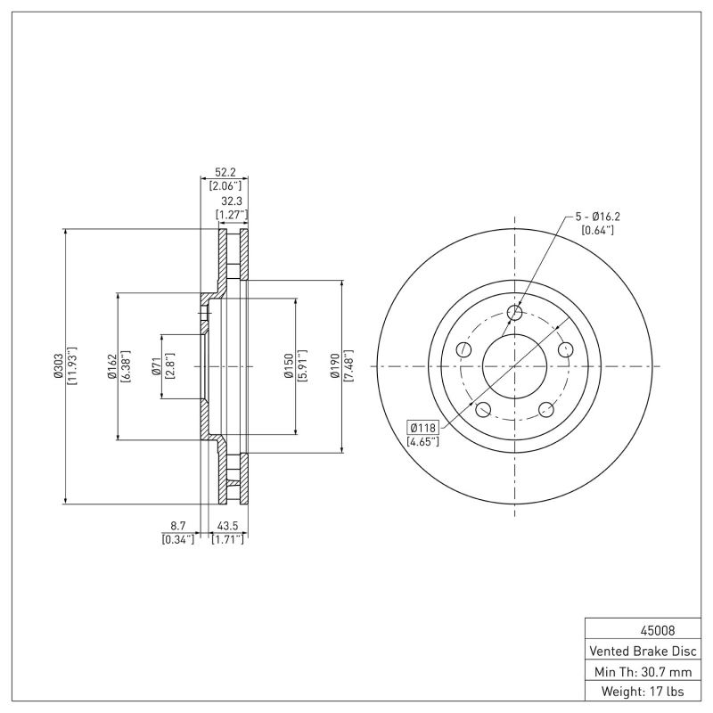 Buick Park Avenue Brake Rotor (1) - Front - DFC - Plain - `97-`05