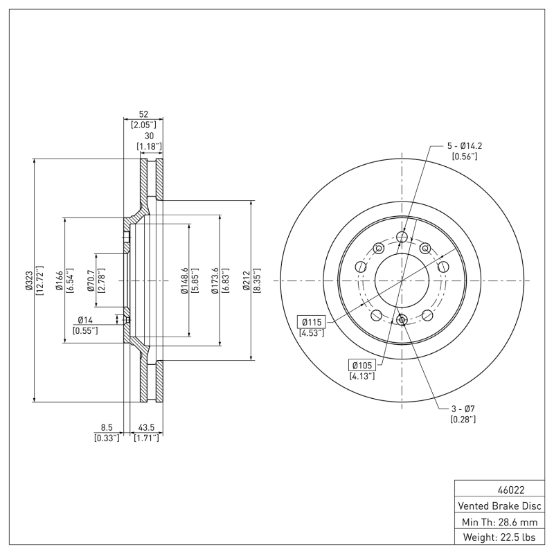 Buick LaCrosse Brake Rotor (1) - Front - DFC - Plain - `06-`16