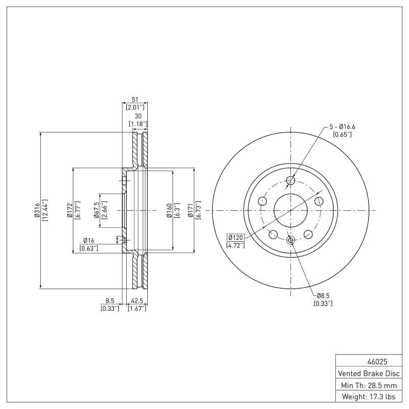 Cadillac CTS Brake Rotor (1) - Front - DFC - Plain - `08-`14