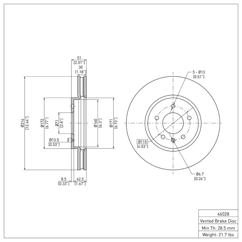 Cadillac STS Brake Rotor (1) - Front - DFC - Plain - `09-`11