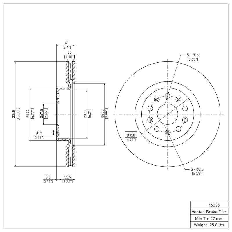 Cadillac CTS Brake Rotor (1) - Front - DFC - Plain - `14-`25