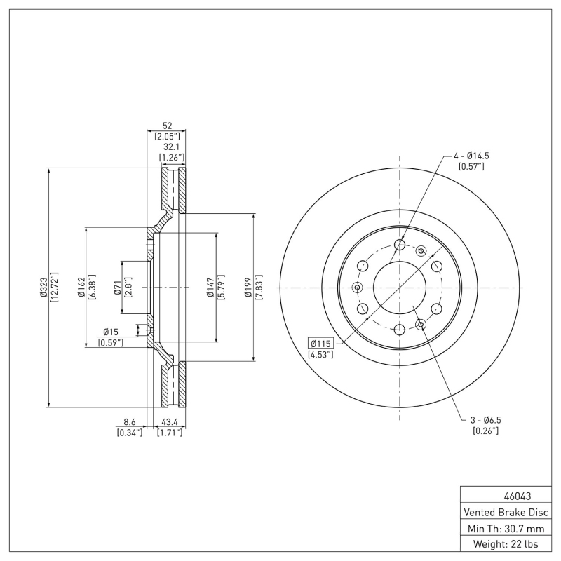 Cadillac SRX Brake Rotor (1) - Front - DFC - Plain - `04-`09