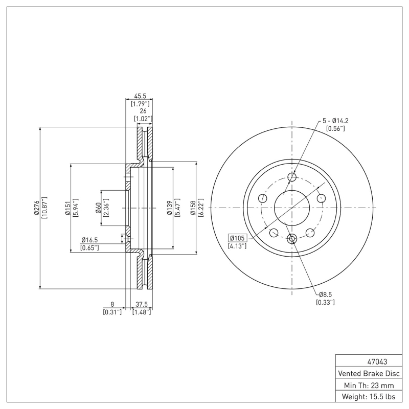 Chevrolet Sonic Brake Rotor (1) - Front - DFC - Plain - `11-`23