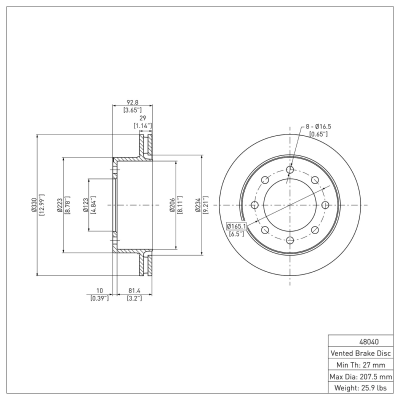 Chevrolet Silverado 3500 HD Brake Rotor (1) - Rear - DFC - Plain - `99-`20