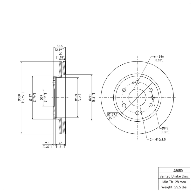 Cadillac Escalade EXT Brake Rotor (1) - Front - DFC - Plain - `05-`20